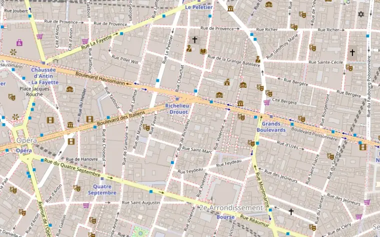 Map of the area around the Archipel Paris office, 106 rue de Richelieu